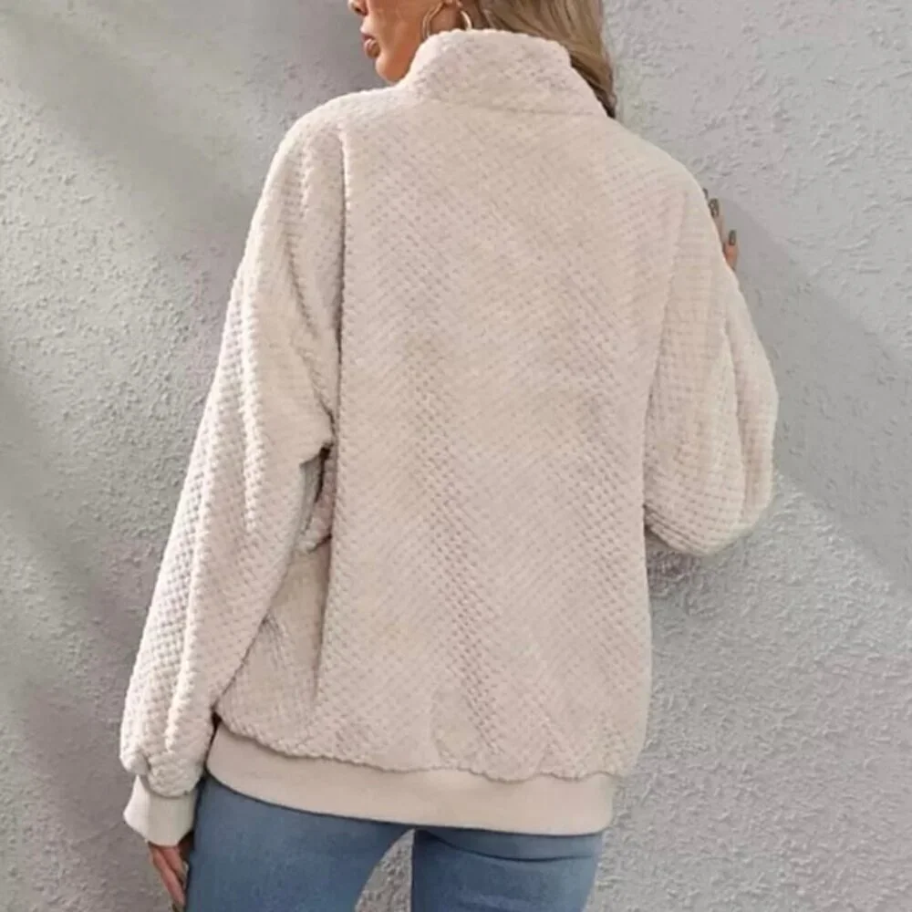 Shein Beige Textured Fleece Pullover Medium Long Sleeve 1/4 Zip Cozy Sweatshirt